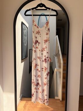 Brandy Melville Cream Floral Slip with Burgundy & Orange Flowers